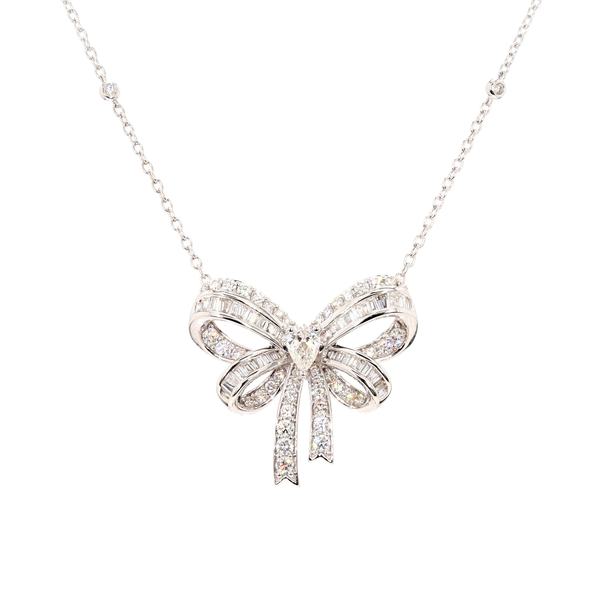ネックレス・ペンダント Ribbon Station Necklace #7735 Essence Diamond Bow Station Necklace – Spicer Greene Jewelers