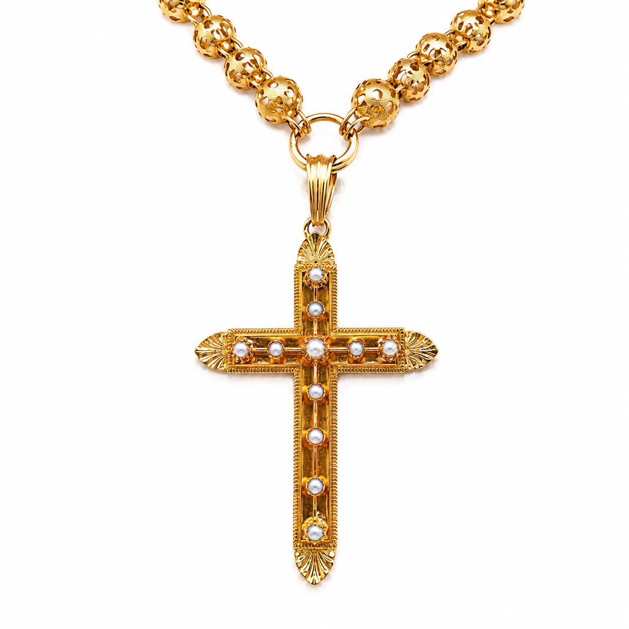 ホーンモチーフ×マルチビーズフリンジ ロングネックレス (ゴールド) 並行輸入品 Estate Victorian Cross Necklace – Spicer Greene Jewelers