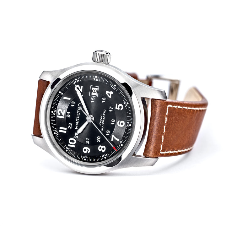 Hamilton Khaki Automatic 42mm ブラウンレザーバンド Hamilton Khaki Field Automatic 42mm – Spicer Greene Jewelers