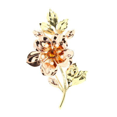 Citrine and Pearl Flower Pin