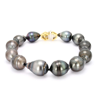 BAROQUE BLACK PEARL BRACELET WITH GOLD, PLATINUM AND DIAMOND CLASP