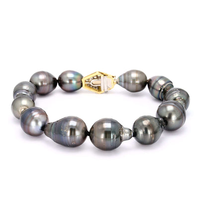 Baroque Black Pearl Bracelet with Gold, Platinum and Diamond Clasp