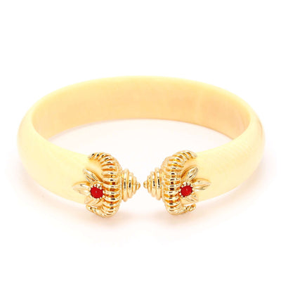 Bone Bracelet with Gold and Coral Endcaps