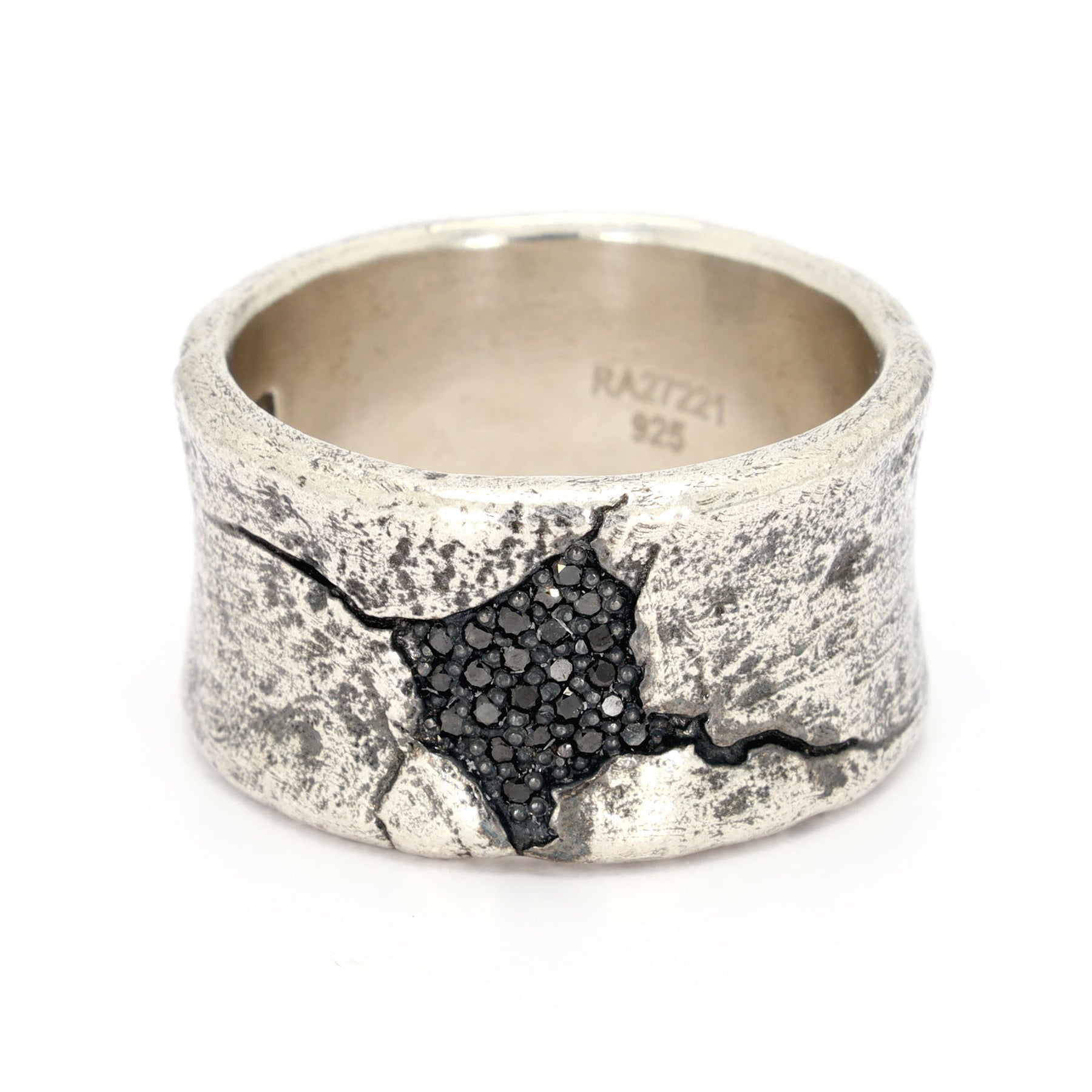 Destressed Silver Rings John Varvatos Distressed Silver Ring with Black Diamonds – Spicer ...