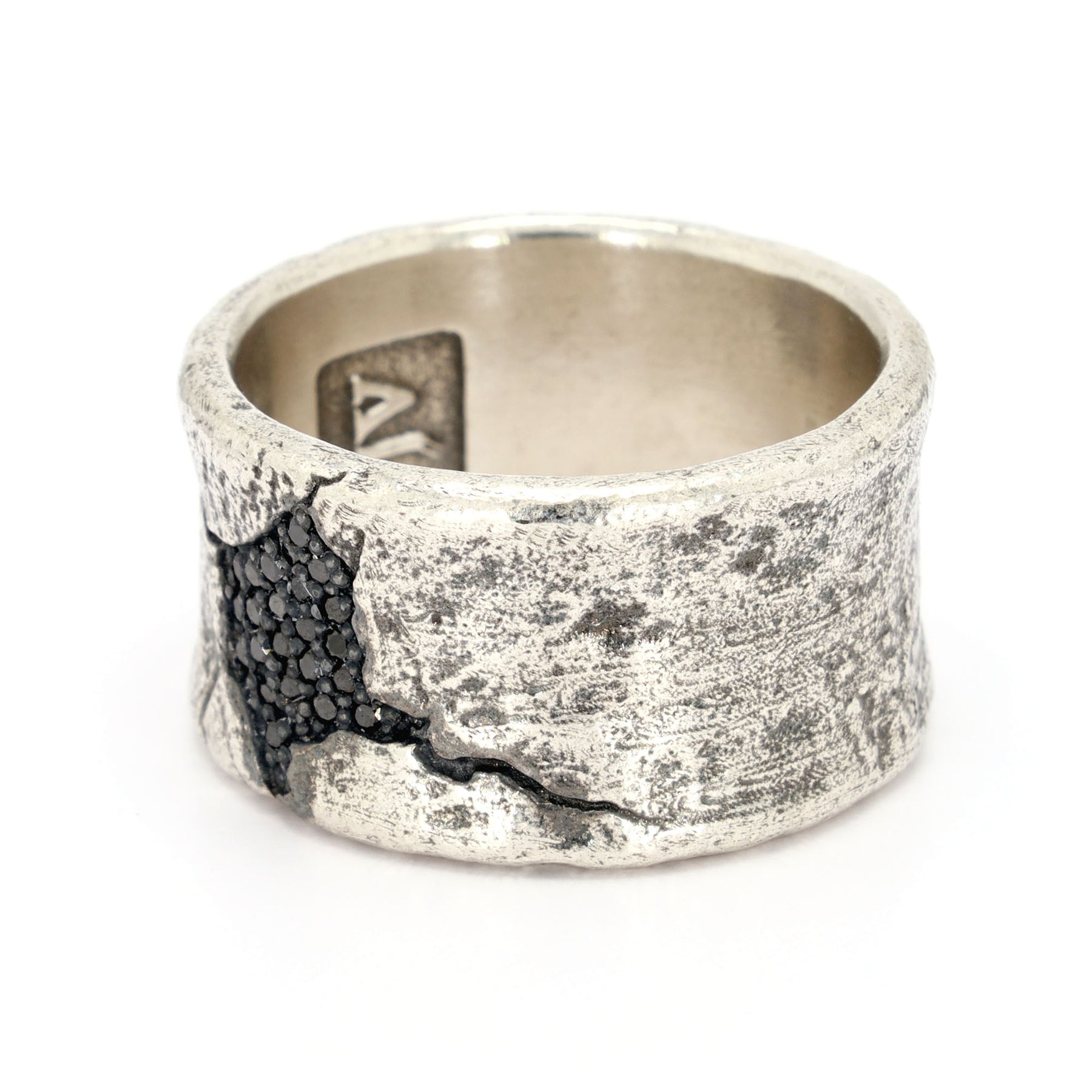 Destressed Silver Rings John Varvatos Distressed Silver Ring with Black Diamonds – Spicer ...