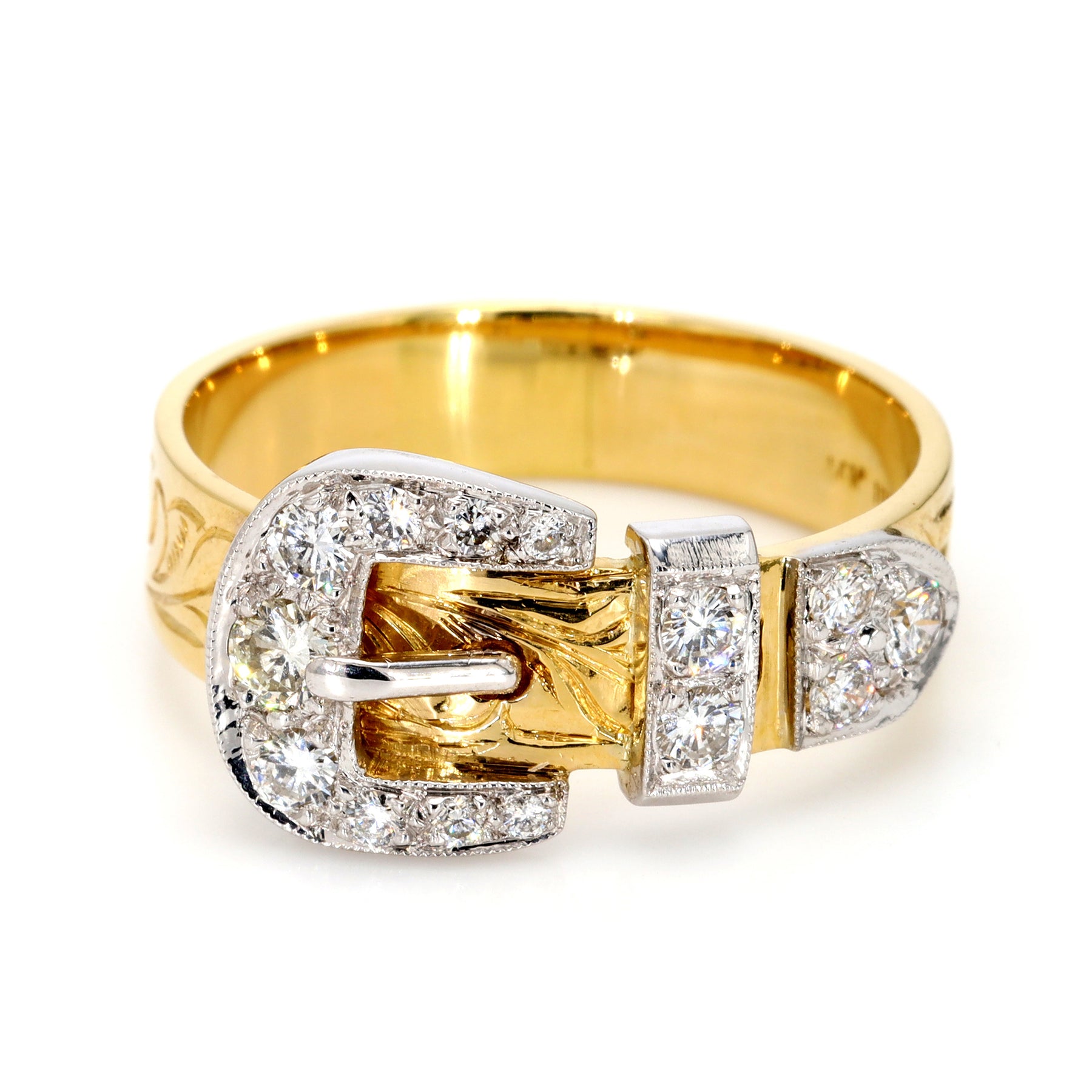 White Gold Diamond Belt Buckle Ring